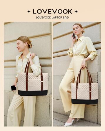 Сумка для ноутбука LOVEVOOK 15.6 дюймів, жіноча, універсальна: сумка-шоппер, ділова, для навчання, водонепроникна, чорна, біла, коричнева
