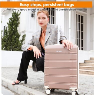 Набір валіз Joyway 3 в 1 з твердим корпусом, 4 колеса, TSA-замок, коричневий/білий. В комплекті: косметичка та сумка для перенесення.