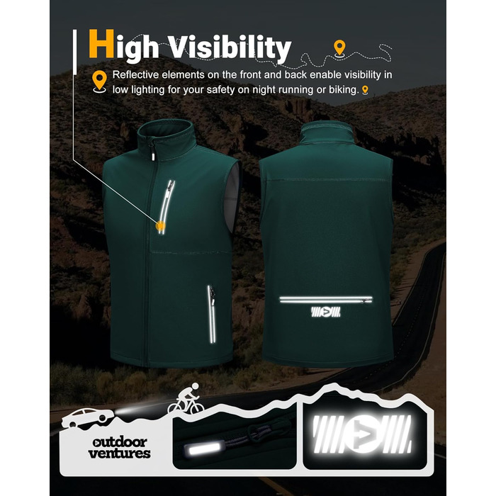 Чоловіча вітро- та водонепроникна жилетка Outdoor Ventures Softshe для їзди на велосипеді, XL, темно-зелений