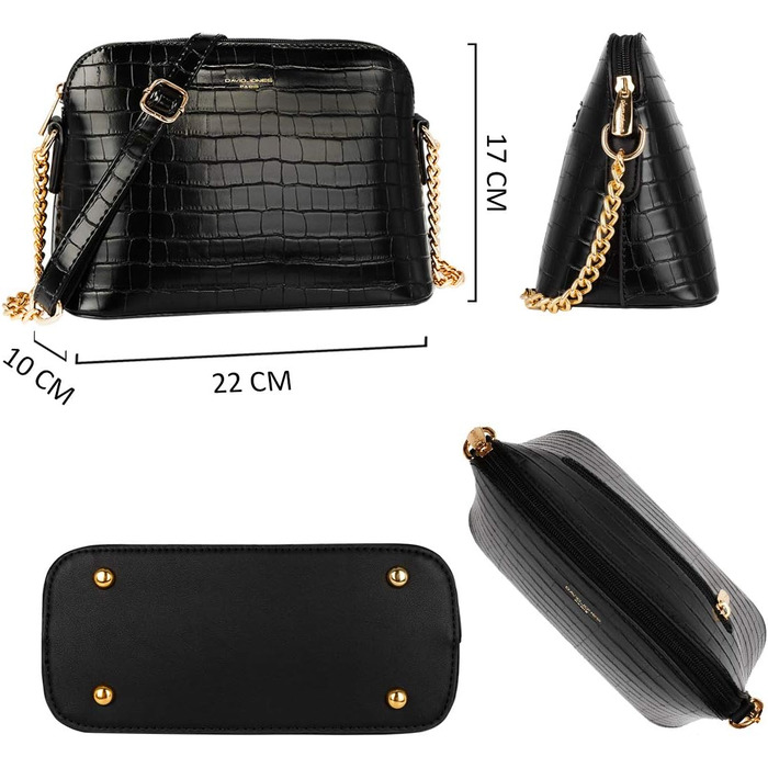 Сумка крос-боді David Jones жіноча зі штучної шкіри (екошкіра) чорного кольору з ланцюжком - елегантна повсякденна та вечірня сумка-клатч