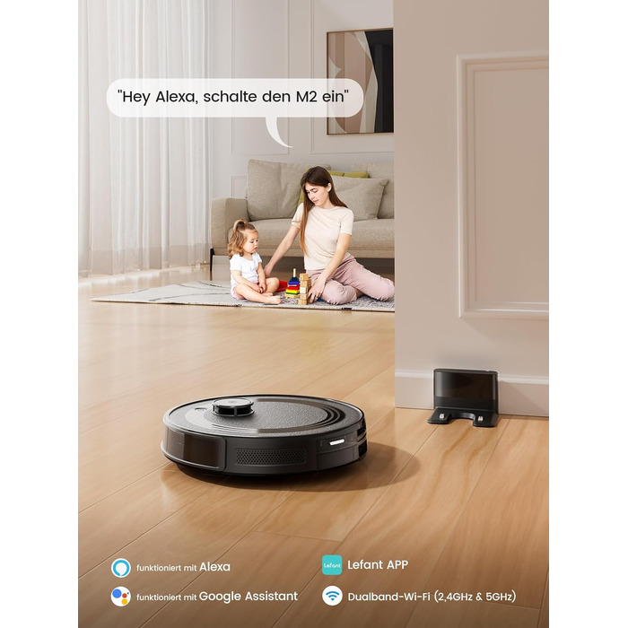 Робот-пилосос LEFANT M210PG з пультом дистанційного керування, потужність 2200Pa, для видалення шерсті тварин, з базою для зарядки, сумісний з Alexa та керуванням через додаток, час роботи 120 хвилин