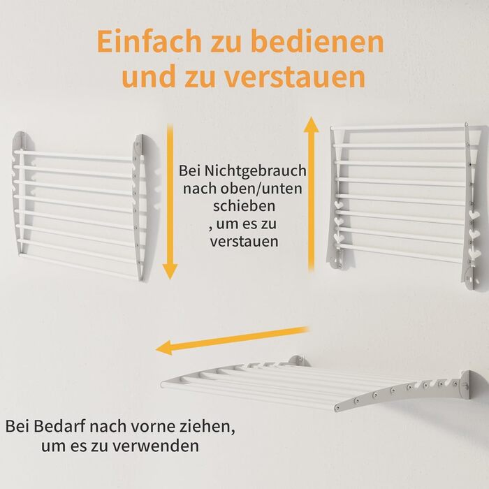 Настінна сушилка для білизни Innotic, розкладний вологостійкий сушильник для одягу з 8 стійок, великий, економний, для вулиці, ванної, балкону, білизни (білий, 60 см)