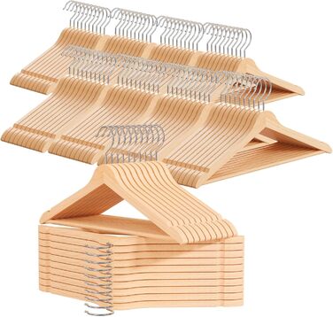 Дерев'яні вішалки для одягу OGIVO – набір з 4 шт. з обертовим гачком та виступами на плечах (натуральне дерево)