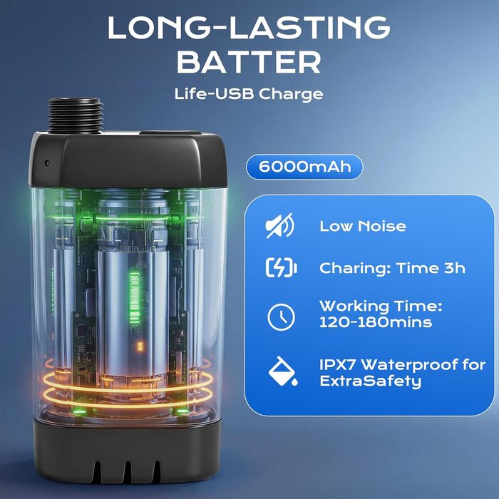 Портативний душ для кемпінгу з нагрівачем води, 6000 mAh, акумуляторна помпа з LED-дисплеєм для туризму, подорожей, миття авто та тварин