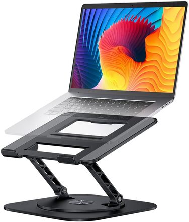 Adjustable Laptop Stand with 360° Swivel Base - Stable Ergonomic Foldable Laptop Riser for Desk - Compatible with MacBook Pro/Air & Notebooks up to 16 inches (A-Black)