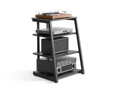 FITUEYES HiFi тумба для вінілу та аудіотехніки з полицями, чорна, 61x52x78 см