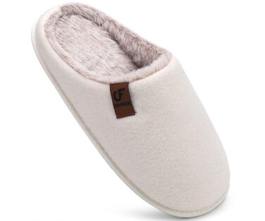 Чоловічі халапи COFACE з повсті, теплі, зручні, з м'якою підкладкою, антиковзаюча гумова підошва, для дому та вулиці, розмір 40-49 (Бежевий, Білий), 40 EU