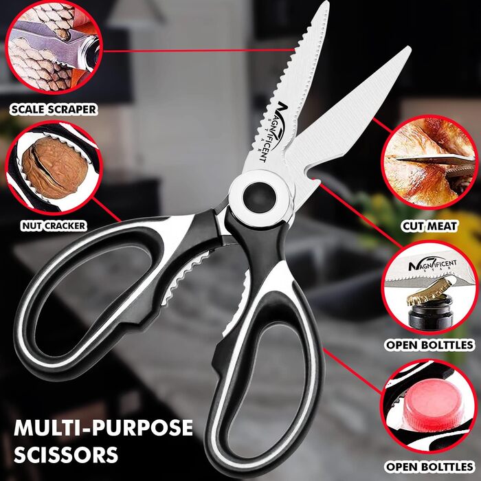 Кухонні ножиці з нержавіючої сталі з захисною кришкою та ергономічною м'якою ручкою, багатофункціональні ножиці для птиці, м'яса, трав та овочів (Білі)