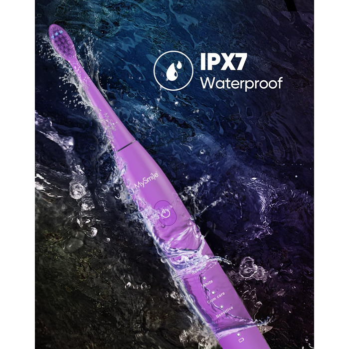 Електрична зубна щітка MySmile DY156 для дорослих, акумуляторна звукова щітка, портативна з 3 насадками, таймер 2 хвилини, 5 режимів, 45000 вібрацій на хвилину, 60 днів роботи від одного заряду, 1 шт. (фіолетова)