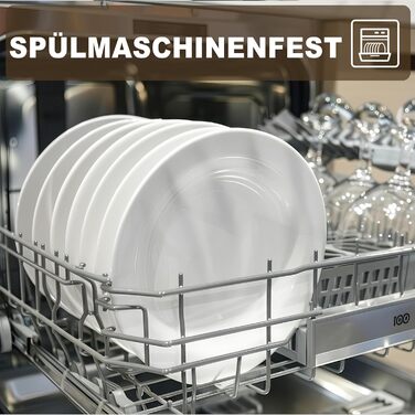 36-ти елементний набір посуду – міцний, легкий, з мисками для каші 26 oz, десертними та обідніми тарілками 10.5 дюймів, придатний для миття в посудомийній машині, багаторазовий, подарунок для дому, для щоденного використання, посудовий набір білий (10.5 д