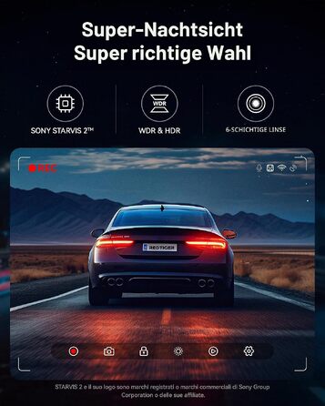 Автомобільний відеореєстратор REDTIGER F7NP 4K Starvis 2 з CPL-фільтром, GPS, Wi-Fi та картою пам'яті
