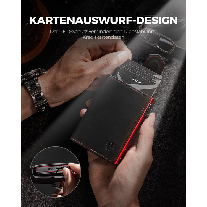 Чоловіче картхолдер LORZOR з магнітною застібкою, slim-гаманець з відділенням для монет, RFID захистом, вміщує 10 карт, smart-гаманець, червоний