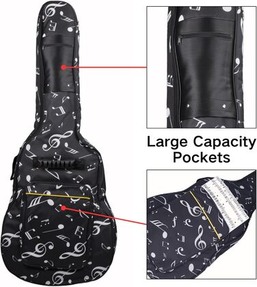 Водонепроникний кейс для гітари SUQ Oxford, 40/41 дюймів, з принтом музичних нот, нейлон, Gigbag, для електро-, акустичної та концертної гітари, ударостійкий, 8 мм підкладка, водонепроникний (чорний)