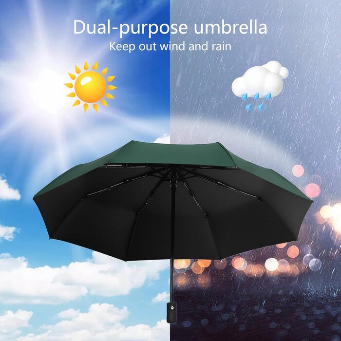 Автоматичний парасолька-тростина, стійкий до вітру, з захистом від UV, легкий та міцний, білий (темно-зелений)