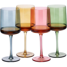 Navaris Multicolor Tinted Wine Glasses, 4-Piece Set - Colored Stemmed Glasses - Stylish Design Glassware for Serving Wine, Cocktails, and Desserts