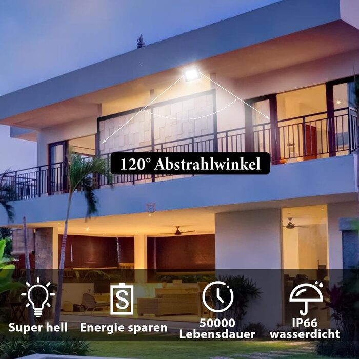 Набір з 5 LED прожекторів Tubiaz 20Вт, 1700 Лм, IP66, холодне біле світло 6000K, для вулиці, саду, спортивних майданчиків, готелів (без штекера)