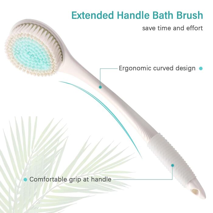 Щітка для душу Brencco з довгим руків'ям, для чищення спини та тіла, антиковзка, для догляду за шкірою
