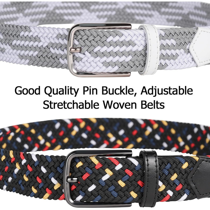 Еластичний пояс для гольфу для чоловіків та жінок, повсякденний, розтяжний, тканий, 3,5 см, білий/сірий, S-Fit, обхват талії 34'-40' (довжина: 45')