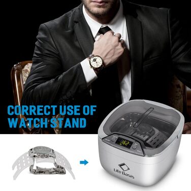 Ультразвукова ванна LifeBasis 850 мл для очищення окулярів, ювелірних виробів, зубних брекетів з LED підсвіткою