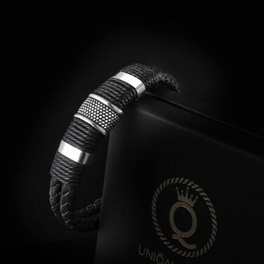 Чоловічий шкіряний браслет UNIQAL 'Premium Style' з нержавіючої сталі, сріблястого кольору, 23 см | Безкоштовна подарункова коробка