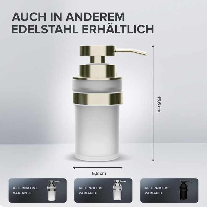 ovimar Soap Dispenser Sand | Gold | Wall Mounting without Drilling | Made of Stainless Steel and Modern Glass | Large Opening | Suitable for Bathroom or Kitchen | Also Suitable as a Hand Sanitizer Dispenser