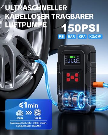 Пусковий пристрій Povasee Jump Starter 9000A з компресором 150 PSI та павербанком, автомобільний бустер 12V для бензинових та дизельних авто, з ліхтарем (Чорно-червоний)