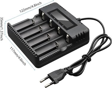 Зарядний пристрій для акумуляторів Li-Ion з LCD-дисплеєм: швидка зарядка 4 слоти, сумісний з 26650/18650/14500/16340