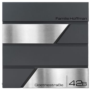 Поштова скринька Verda з газетницею, антрацит RAL 7016, срібло, 37x37x11 см, 2 ключі, комплект для монтажу. Дизайнерська настінна поштова скринька