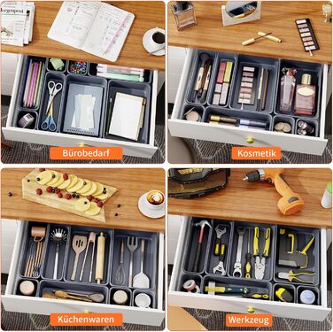 45-Piece Drawer Organizer Set for Office with 3 Sizes, Vanity Makeup Organizer Drawer, Storage Desk Organizer Drawer System for Kitchens, Bedrooms, Bathrooms, Office, Gray
