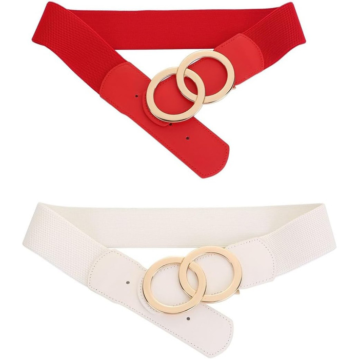 Жіночий еластичний пояс шкіряний 5 см, біло-червоний, розмір 140-160 см, для суконь, модний аксесуар