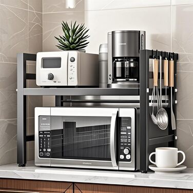 Поличка для мікрохвильової печі, 2-ярусна, чорна, 36,5 x 40 x 46 см