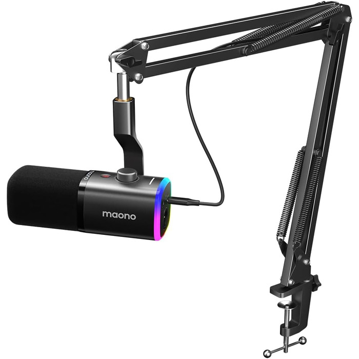 MAONO PD100XS Чорний XLR-USB Мікрофон для Стрімінгу та Запису: Динамічний мікрофон з регулюванням посилення, безшумна кнопка, для подкастів, ігор, YouTube, PS4/5, Mac