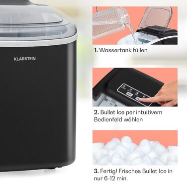 Klarstein Ice Maker - 12kg/24h, 2 sizes, 1.3L water tank, LED displays, transparent lid, portable, ice cube maker for parties/garden events (Black)