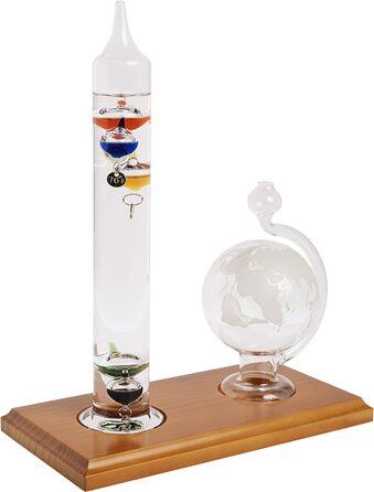 AcuRite 00795A2 Galileo Thermometer with Glass Globe Barometer, Barometer Set, Glass/Wood