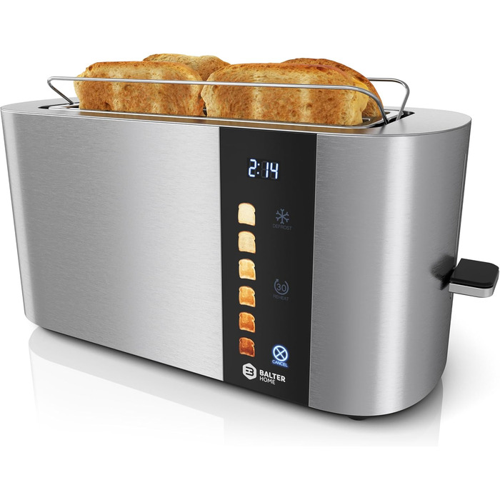 Тостер Balter 4-х секційний з сенсорним керуванням, нержавіюча сталь, підігрівач для бургерів, LCD дисплей, функція підігріву та центрування тостів