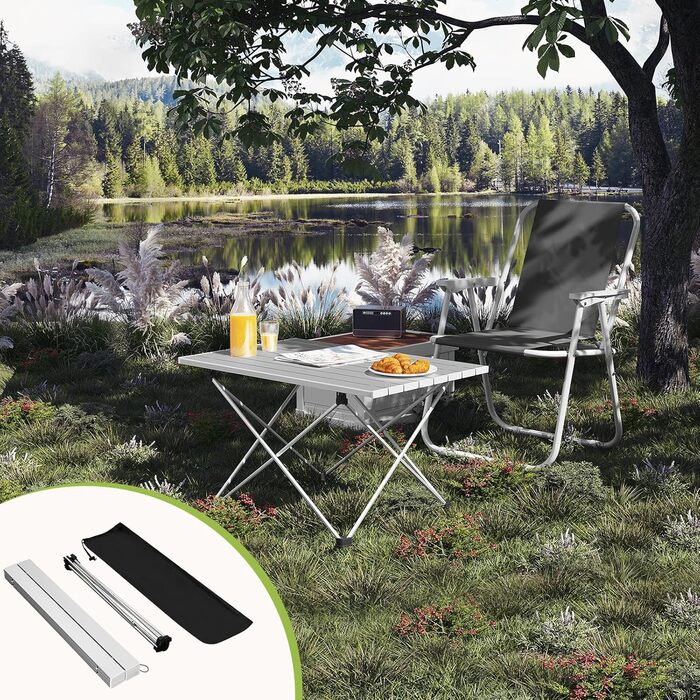 WOLTU Складаний туристичний столик з алюмінію для кемпінгу, пікніків та риболовлі, 68x46x40 см, срібний