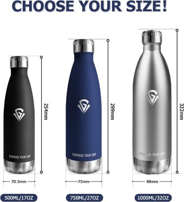 Термопляшка 1000 мл, Металева Термопляшка з Подвійними Стінками, Без BPA, для Спорту, Походів, Дітей, Фітнесу, Газованої Напою, Подорожей, Дівчаток та Хлопчиків (750 мл, Темно-Синій)