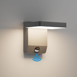 Зовнішнє LED-світильник K-Bright з датчиком руху, вологозахист IP65, для балкона/саду, квадратний, темно-сірий