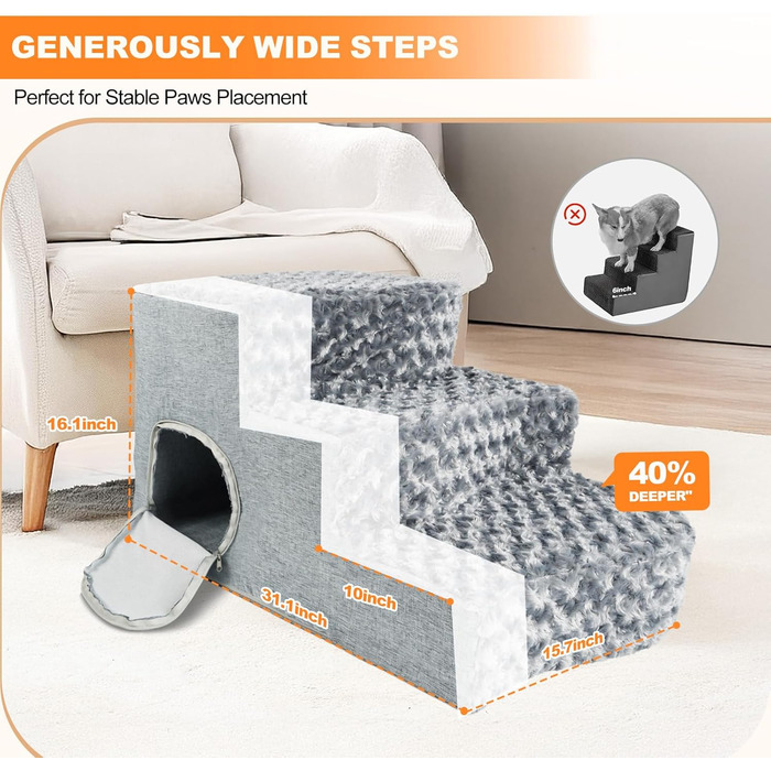 Сходинки для собак 3-ступеневі з будиночком для котів та пандусом для собак. Неслизькі сходи з високощільну піну для маленьких/середніх собак, легко чистяться