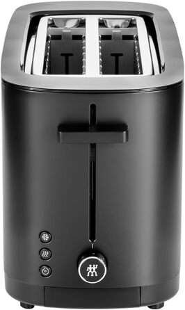 ZWILLING ENFINIGY Toaster with 3 automatic programs, 7 browning levels, and an auto-off function, long-slot toaster for 4 short or 2 long slices, with a roll holder attachment, Black with attachment Black