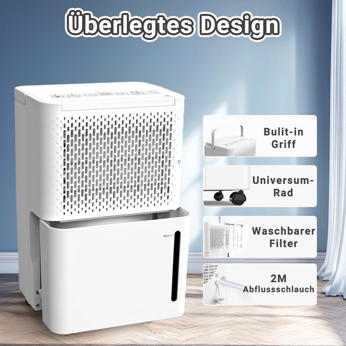 Зволожувач повітря Pasapair 12L - автоматичний осушувач для дому до 120 м³ з таймером, 3 режими, цифровий дисплей, шланг, захист від вологи та плісняви