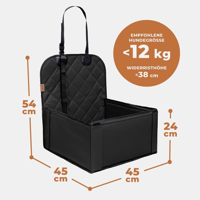 Extra Stable Dog Car Seat - High-Quality Car Seat for Small to Medium Dogs - Reinforced Walls and 3 Straps - Waterproof Dog Car Seat for Back and Front Seat (Black)