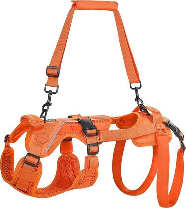 Шлейка для собак OneTigris Hopper - шлейка підтримки для реабілітації, з двома ручками, помаранчевого кольору, XS (XXS:3-5кг, шия:25-35см, груди:33-46см)