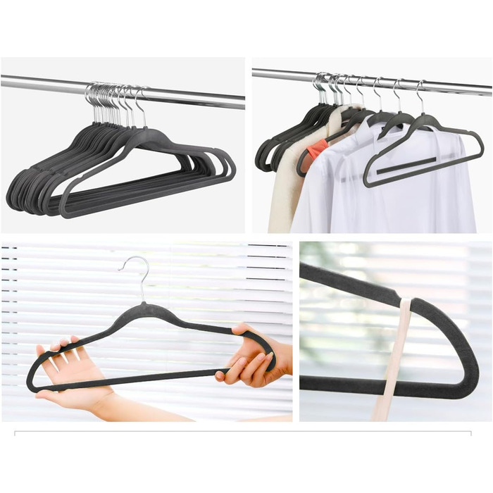 Yaheetech 100-Piece Clothes Hangers Velvet Suit Hangers with Non-Slip Surface, Closet Hangers, Anti-Slip, Space-Saving, 360° Swivel Hook, 0.5cm Thick, Gray