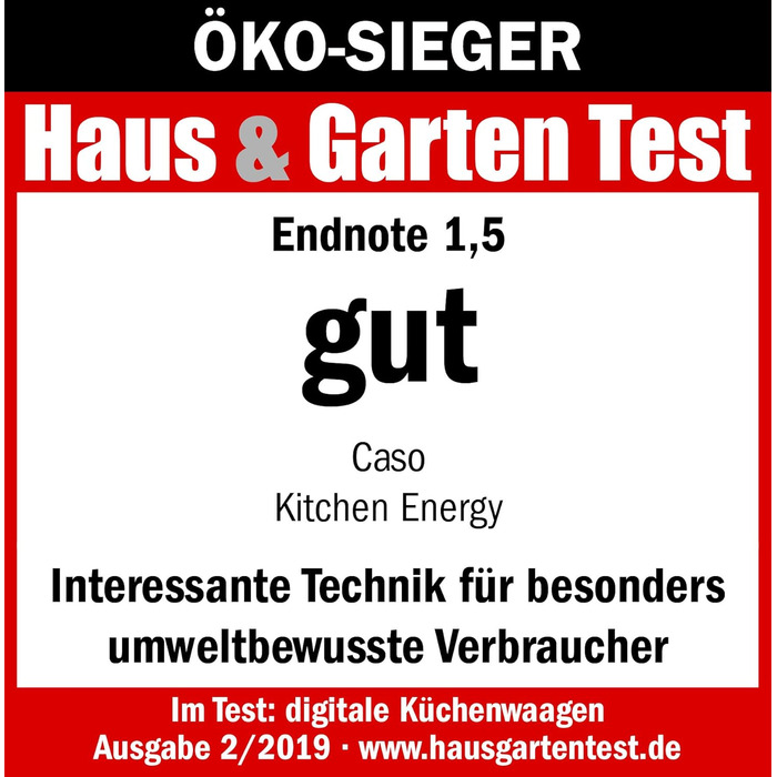 CASO Kinetic Kitchen Scale - Battery-Free, 5kg Capacity, 1g Increments - Testsieger