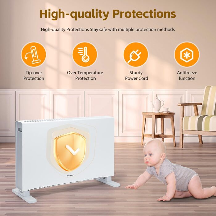 Електричний конвектор Aigostar Ember 2000W з термостатом та пультом дистанційного керування, LED-дисплей, таймер, тиха робота