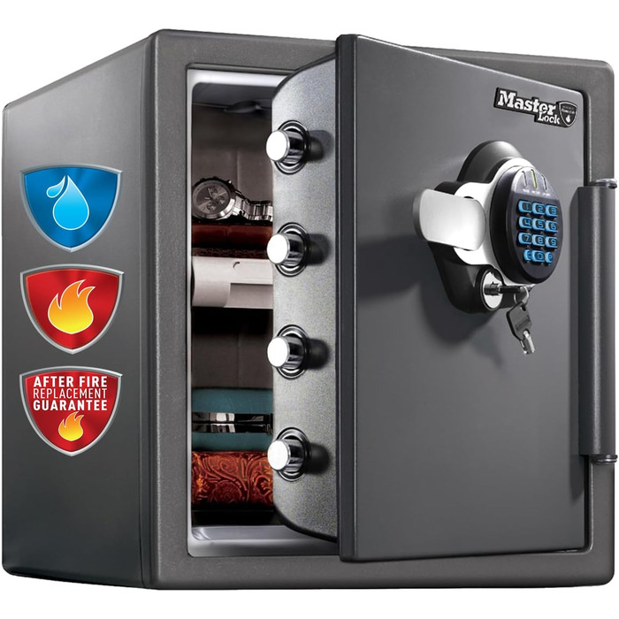 Master Lock: вогнестійкий та водонепроникний сейф, 23L, 417x348x478 мм, цифровий код, підсвічування, для дому та офісу