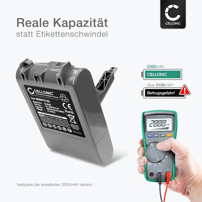CELLONIC Акумулятор для пилососа сумісний з Dyson V7 Origin, Motorhead, Trigger, +, SV11 (21.6V, 2000mAh) - батарея з гвинтом