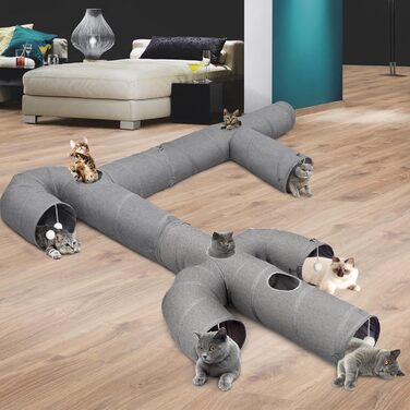 Cat Tunnel Toy, Collapsible Cat Tunnel for Indoor Cats, Interactive Peek-a-Boo Hole, Pet Tunnel with Cat Wand Toy (Cactus Shape, L-120CM, Dia-30CM)