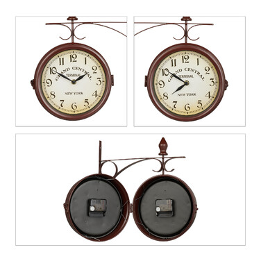 Relaxdays Double-Sided Train Station Clock in Brown